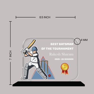 Best Batsman of The Tournament Personalized Cricket Theme Award Trophy  UV Printed Acrylic Trophy | Cricket Tournament Award for Sports & School Competition